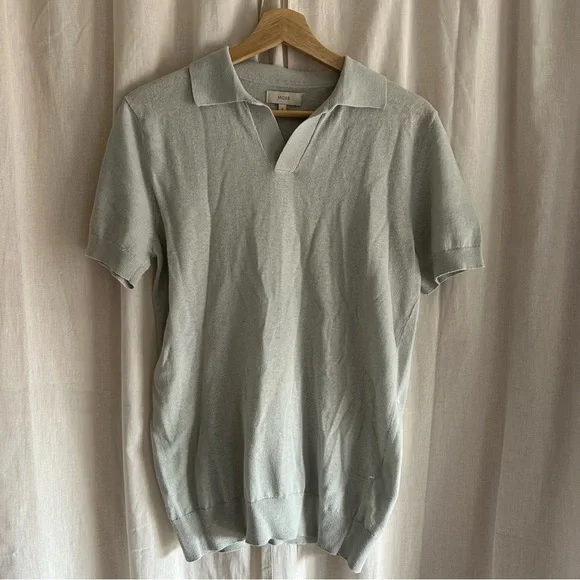 MOSS Linen Blend Light Sage Skipper Polo Size S